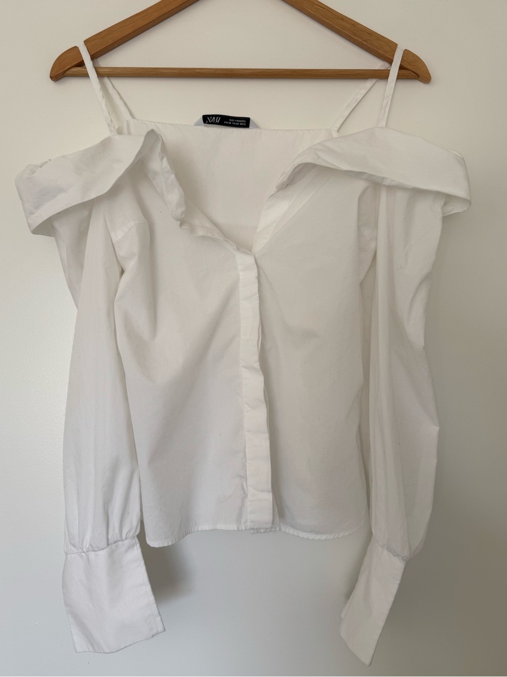 ZARA White Off the Shoulder Spaghetti Strap Button Down Blouse Size XS
